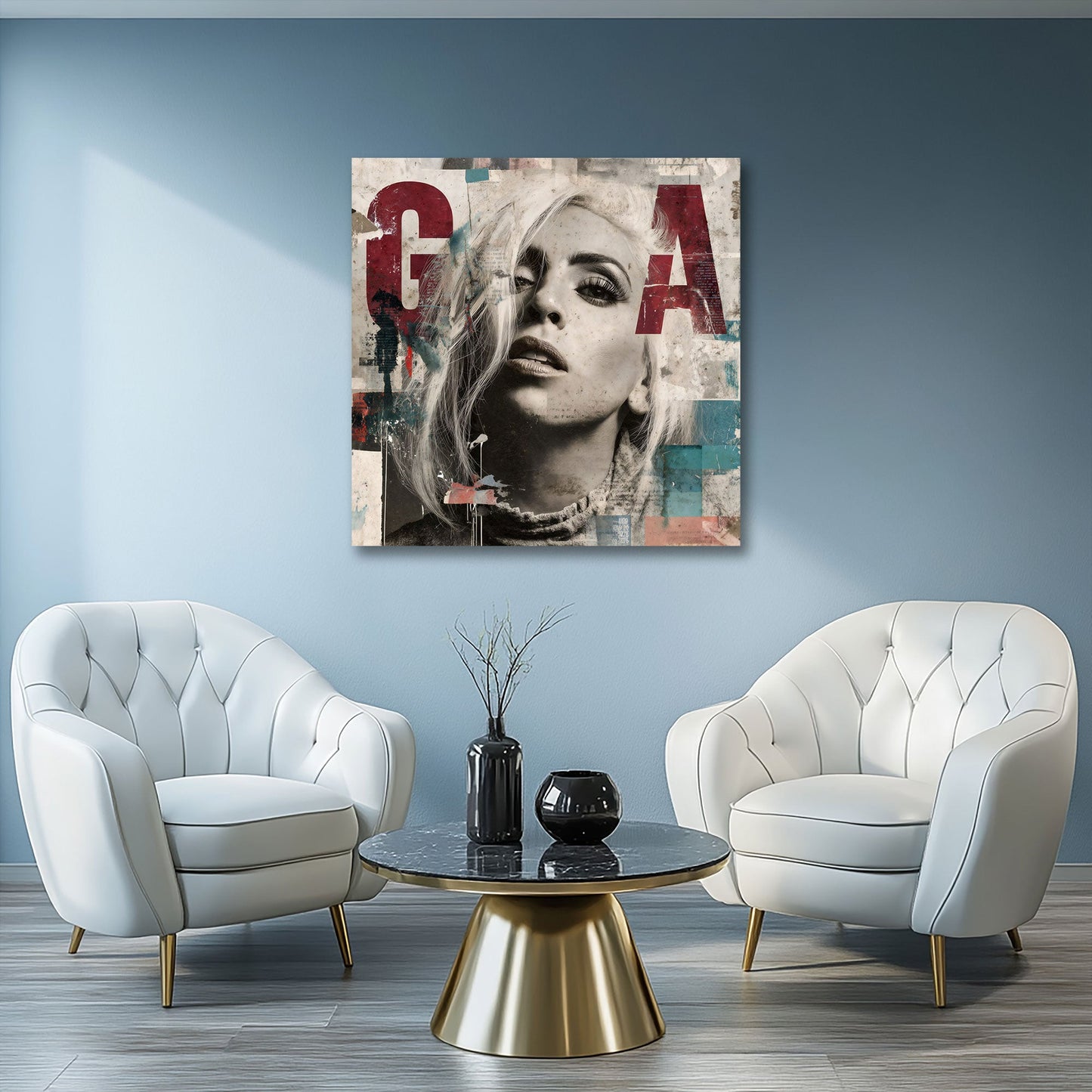 Pop Art Gaga Porträt in schwarz-weiß mit Typografie Wandbild