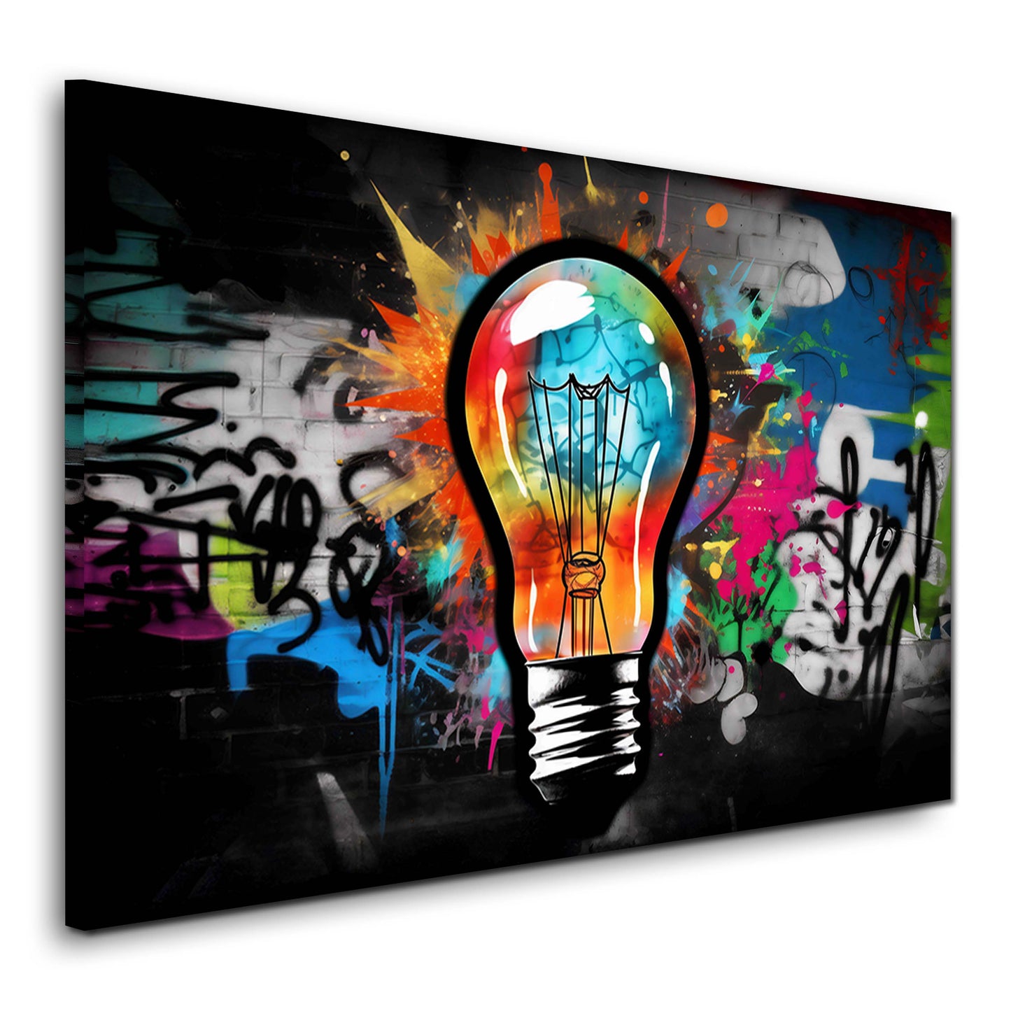 Pop Art Glühbirne in bunter Street Art und Graffiti Wandbild