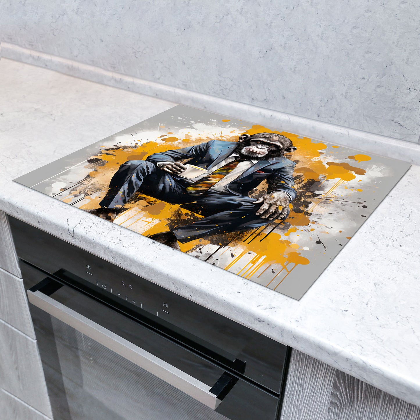 Pop Art Gorilla im Anzug Herdabdeckplatte Induktionsschutz für Ceranfeld & Küche Deko