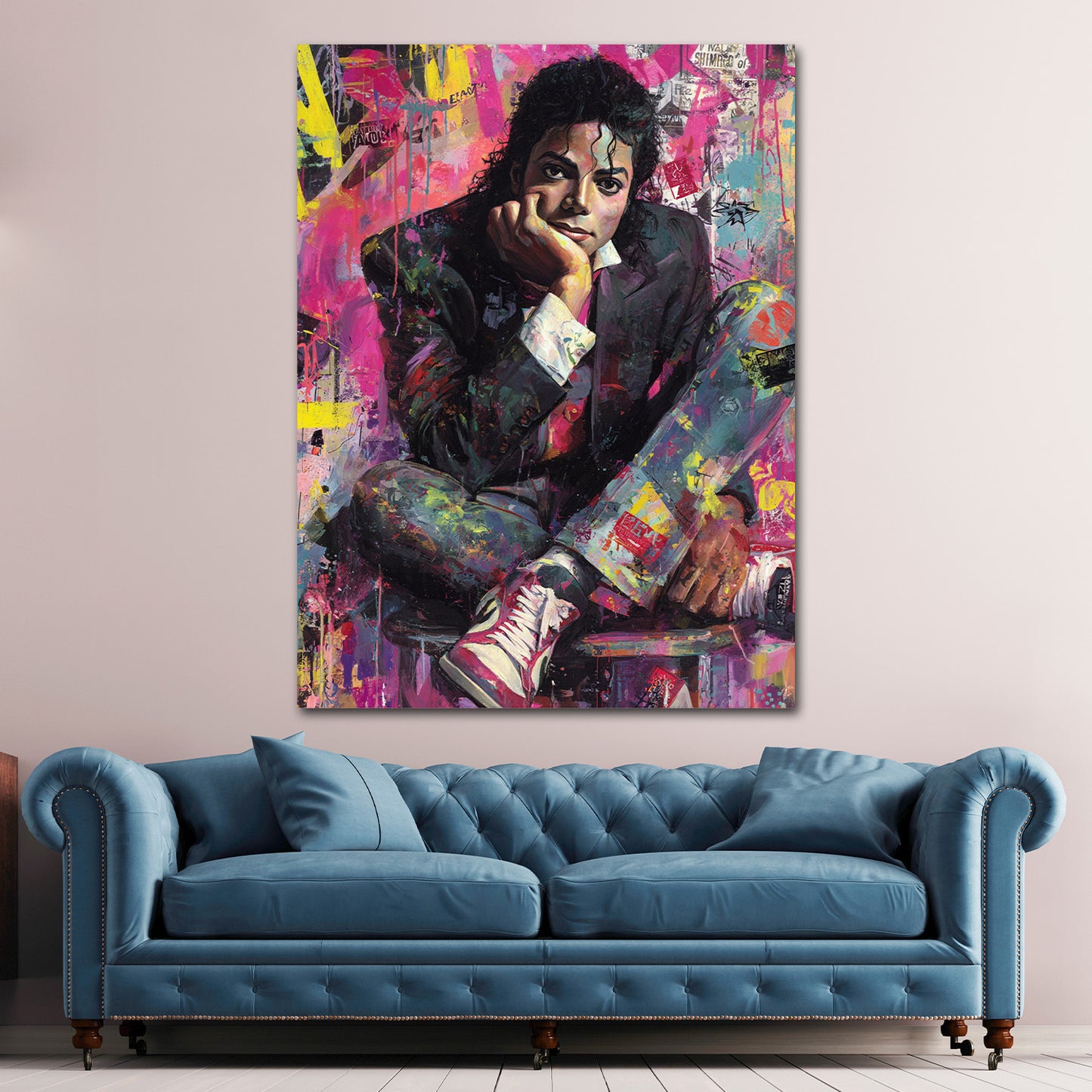 Pop Art Jackson Porträt sitzend Sneakers Wandbild