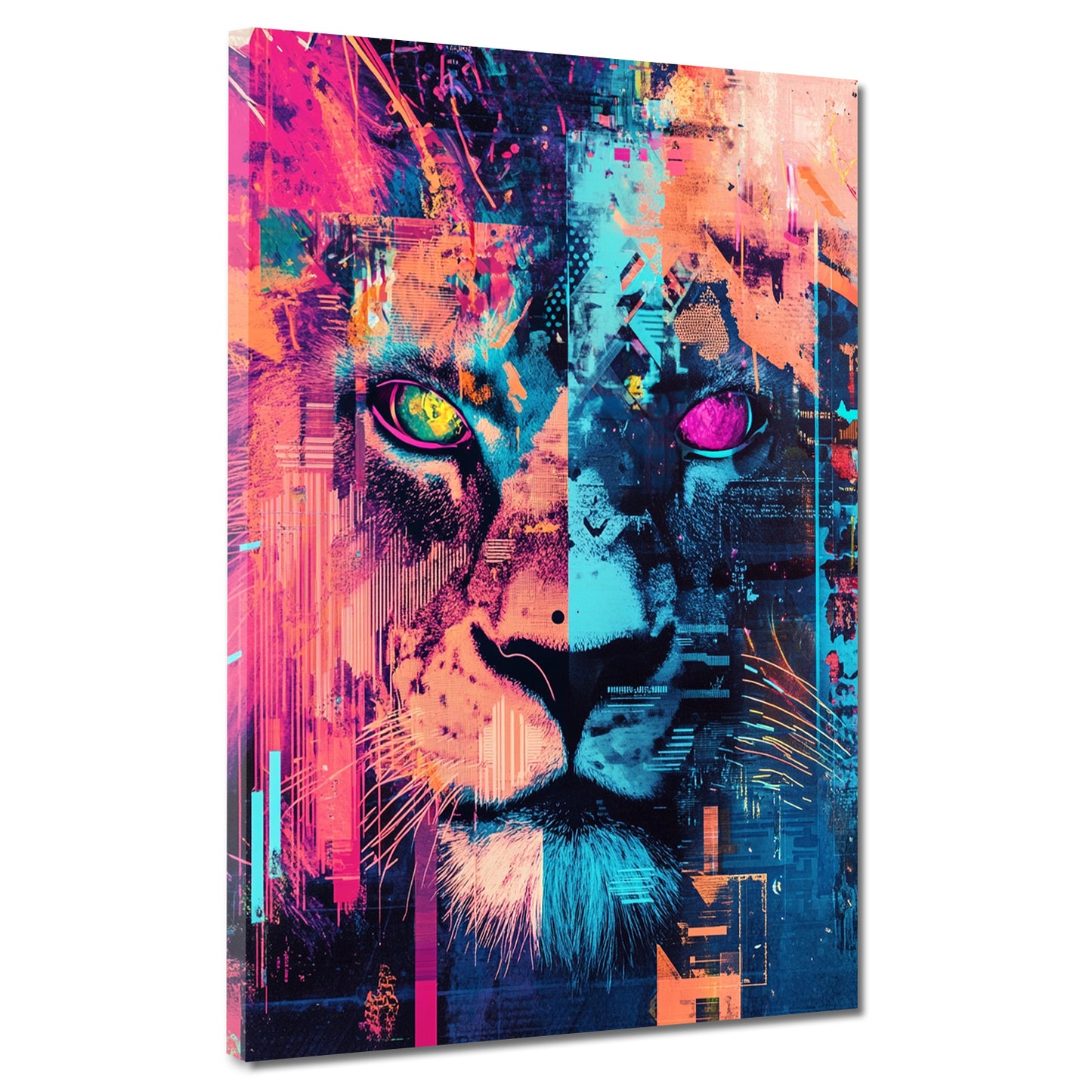 Pop Art Löwe bunt Neonfarben Tiermotiv Wandbild