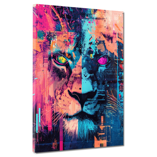Pop Art Löwe bunt Neonfarben Tiermotiv Wandbild