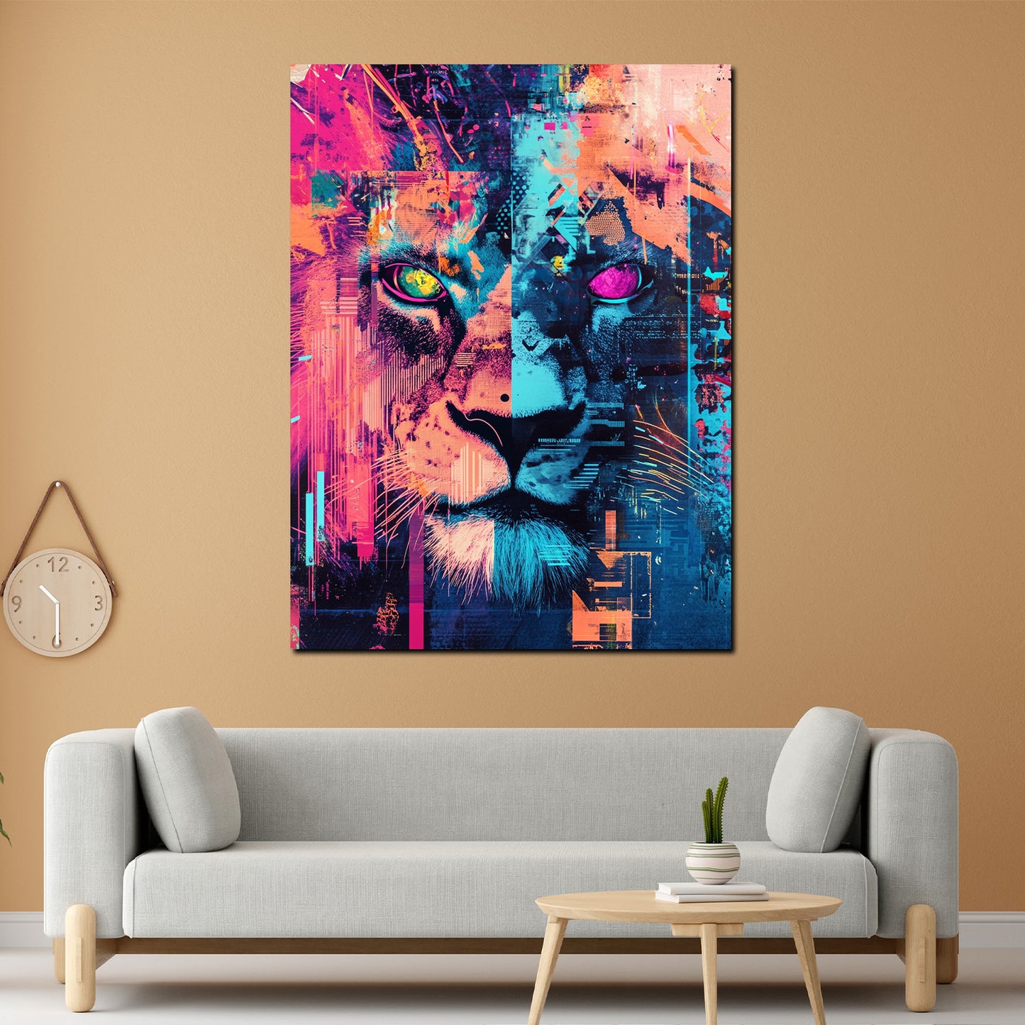Pop Art Löwe bunt Neonfarben Tiermotiv Wandbild