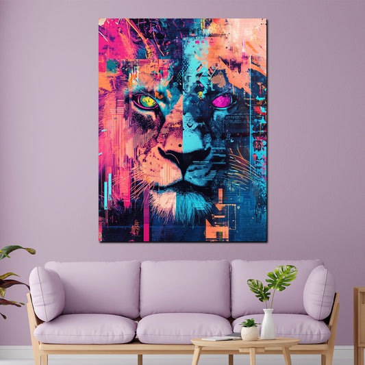 Pop Art Löwe bunt Neonfarben Tiermotiv Wandbild