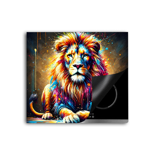 Pop Art Löwe sitzend Herdabdeckplatte Induktionsschutz für Ceranfeld & Küche Deko