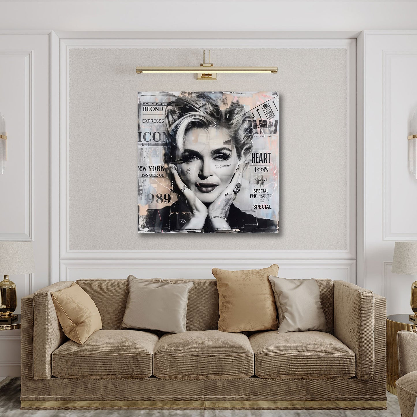 Pop Art Madonna Porträt in schwarz-weiß mit Typografie Wandbild