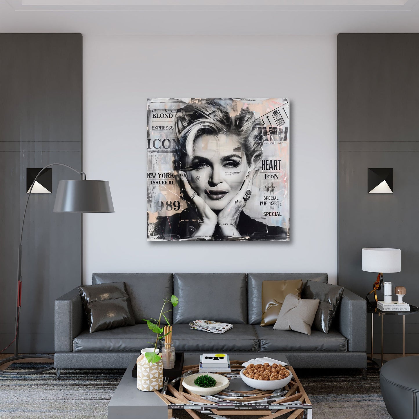 Pop Art Madonna Porträt in schwarz-weiß mit Typografie Wandbild