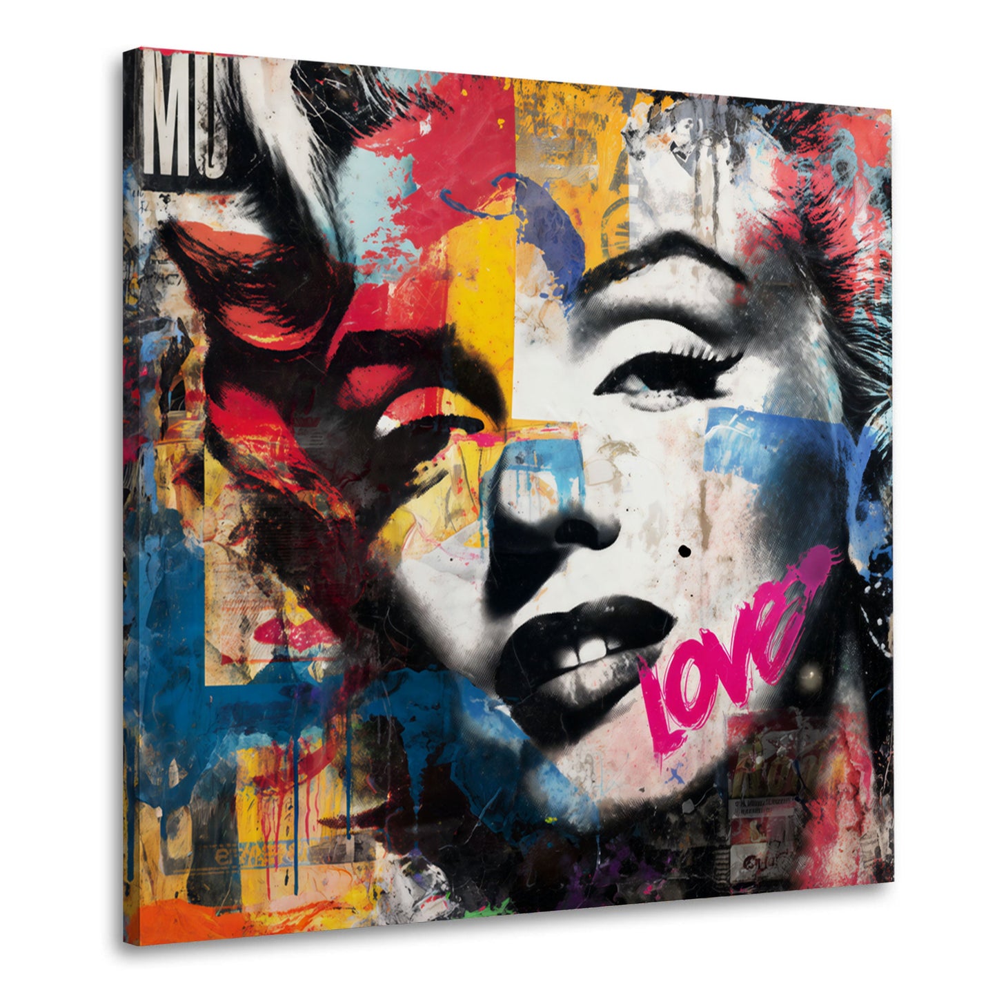 Pop Art Marilyn Porträt in schwarz-weiß mit Farbakzenten Wandbild