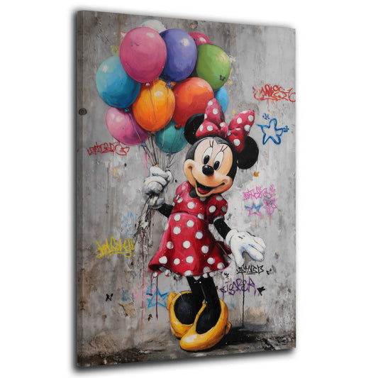 Pop Art Maus mit bunten Luftballons vor Graffitiwand Wandbild