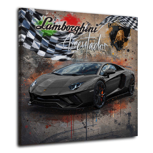 Pop Art schwarzer Lamborghini Aventador Wandbild