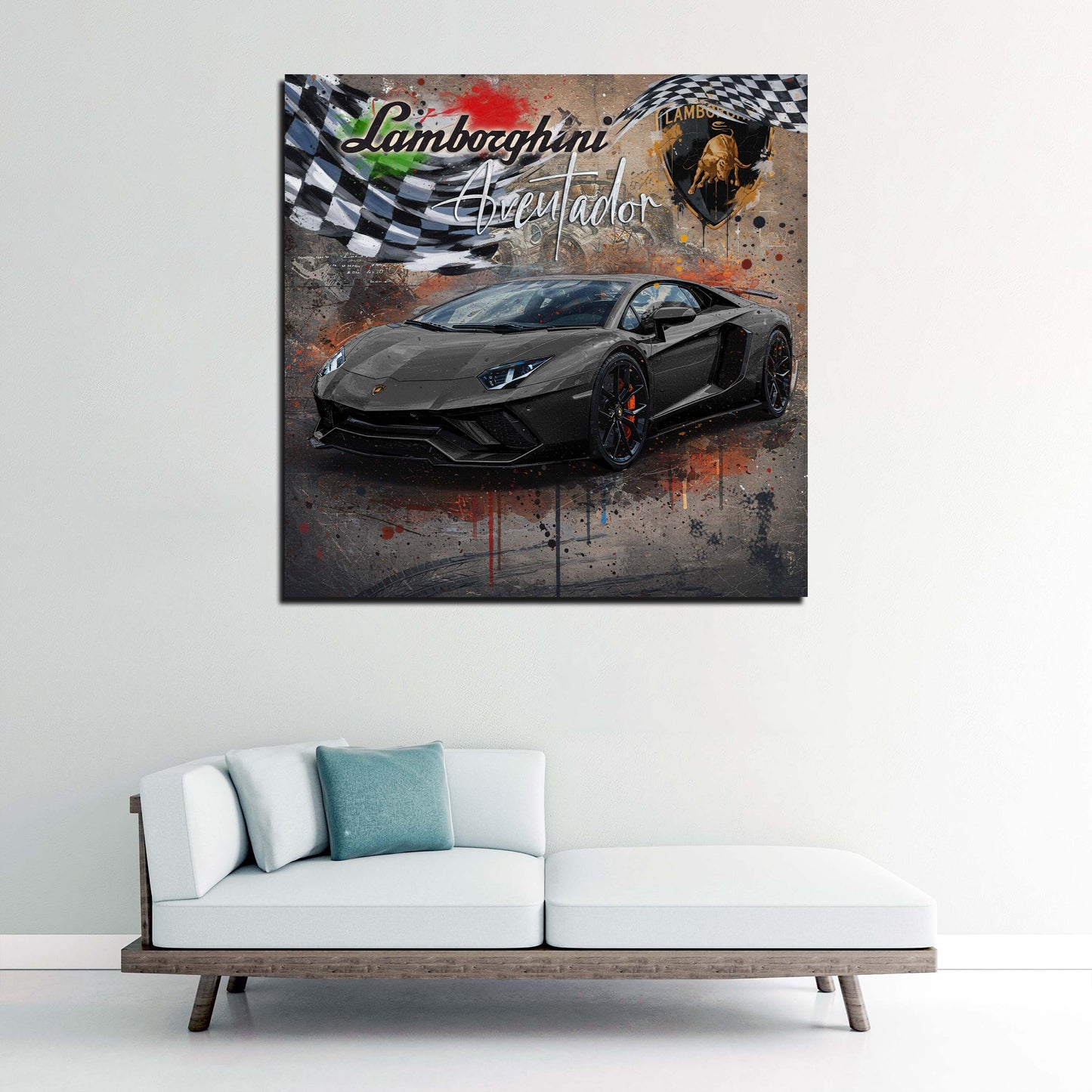 Pop Art schwarzer Lamborghini Aventador Wandbild
