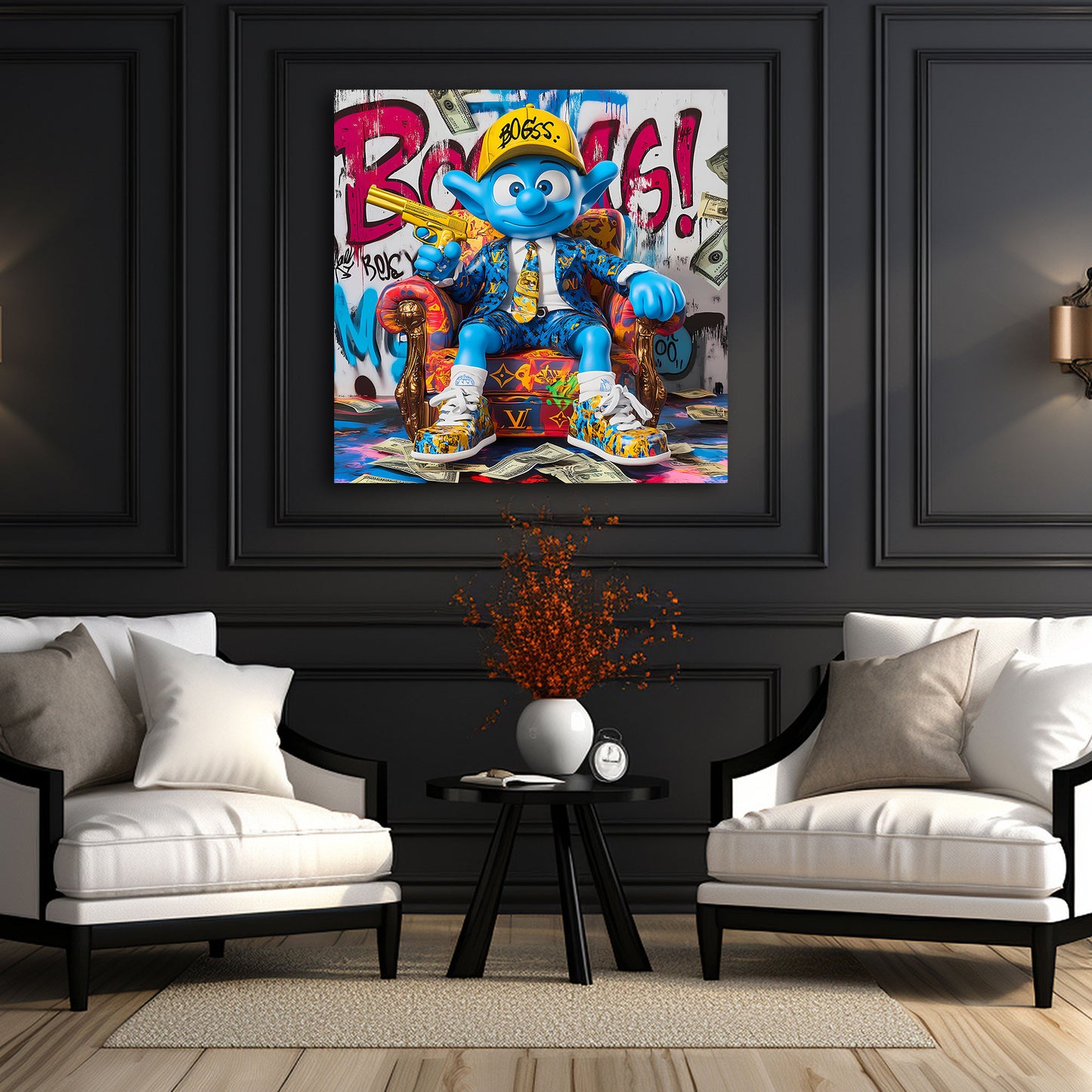 Pop Art Smurf Comic Boss Geld und Erfolg Wandbild