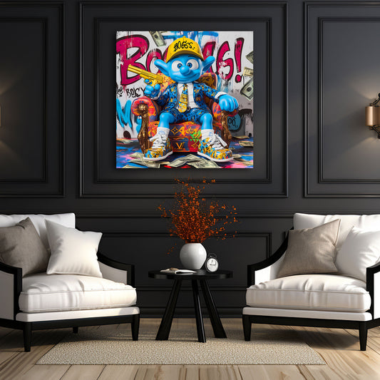 Pop Art Smurf Comic Boss Geld und Erfolg Wandbild