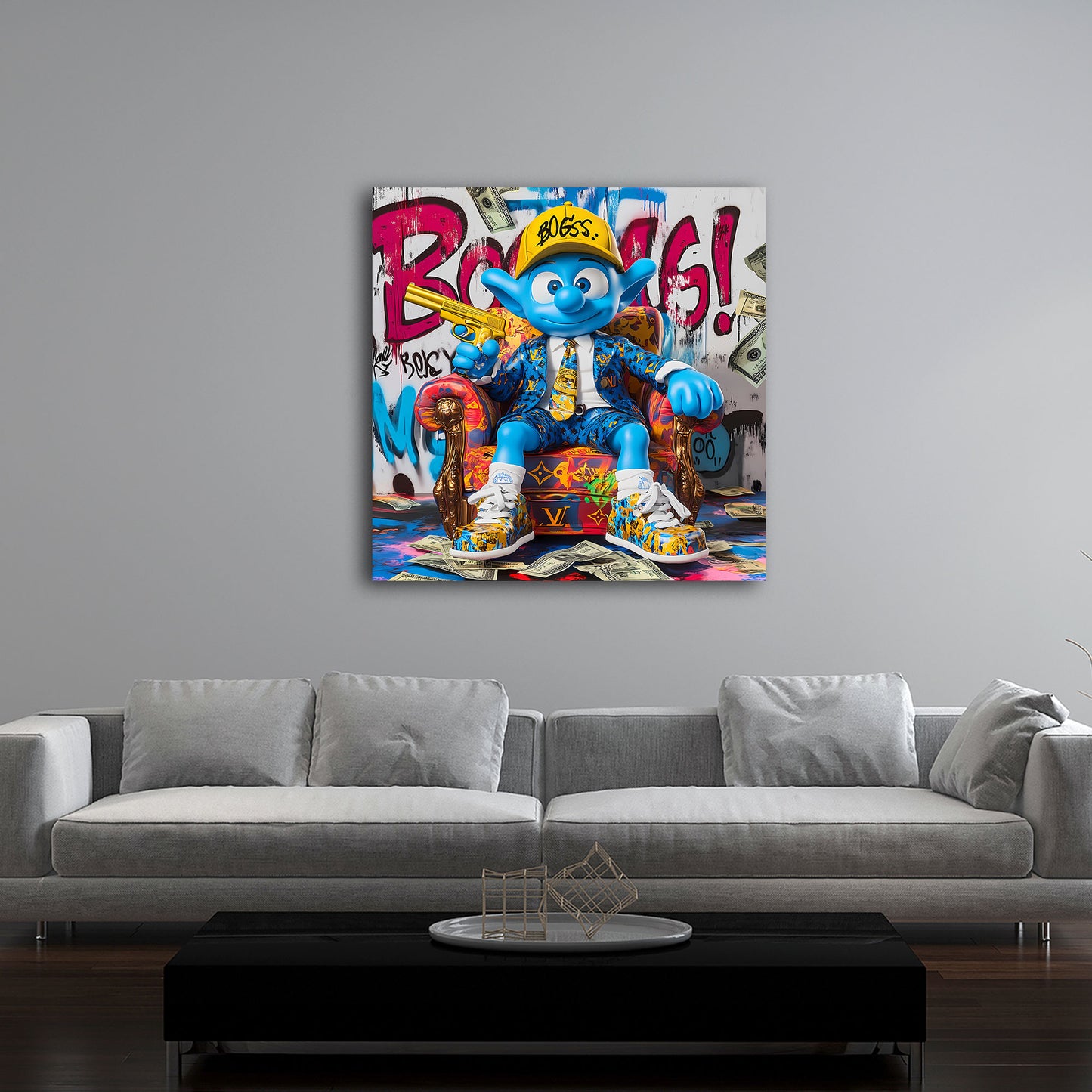 Pop Art Smurf Comic Boss Geld und Erfolg Wandbild