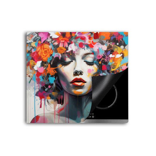 Pop Art wunderschöne Frau Flower Herdabdeckplatte Induktionsschutz für Ceranfeld & Küche Deko