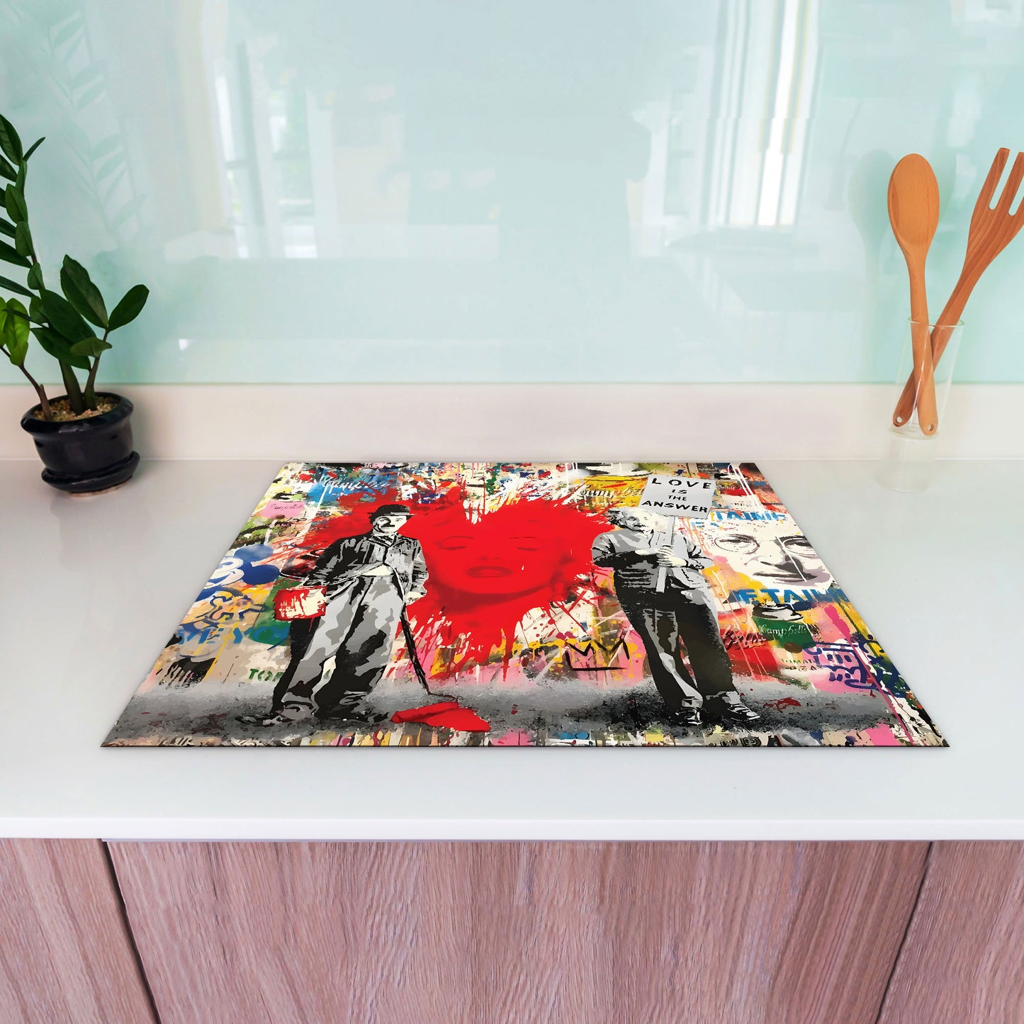 Pop Street Art Love Herdabdeckplatte Induktionsschutz für Ceranfeld & Küche Deko