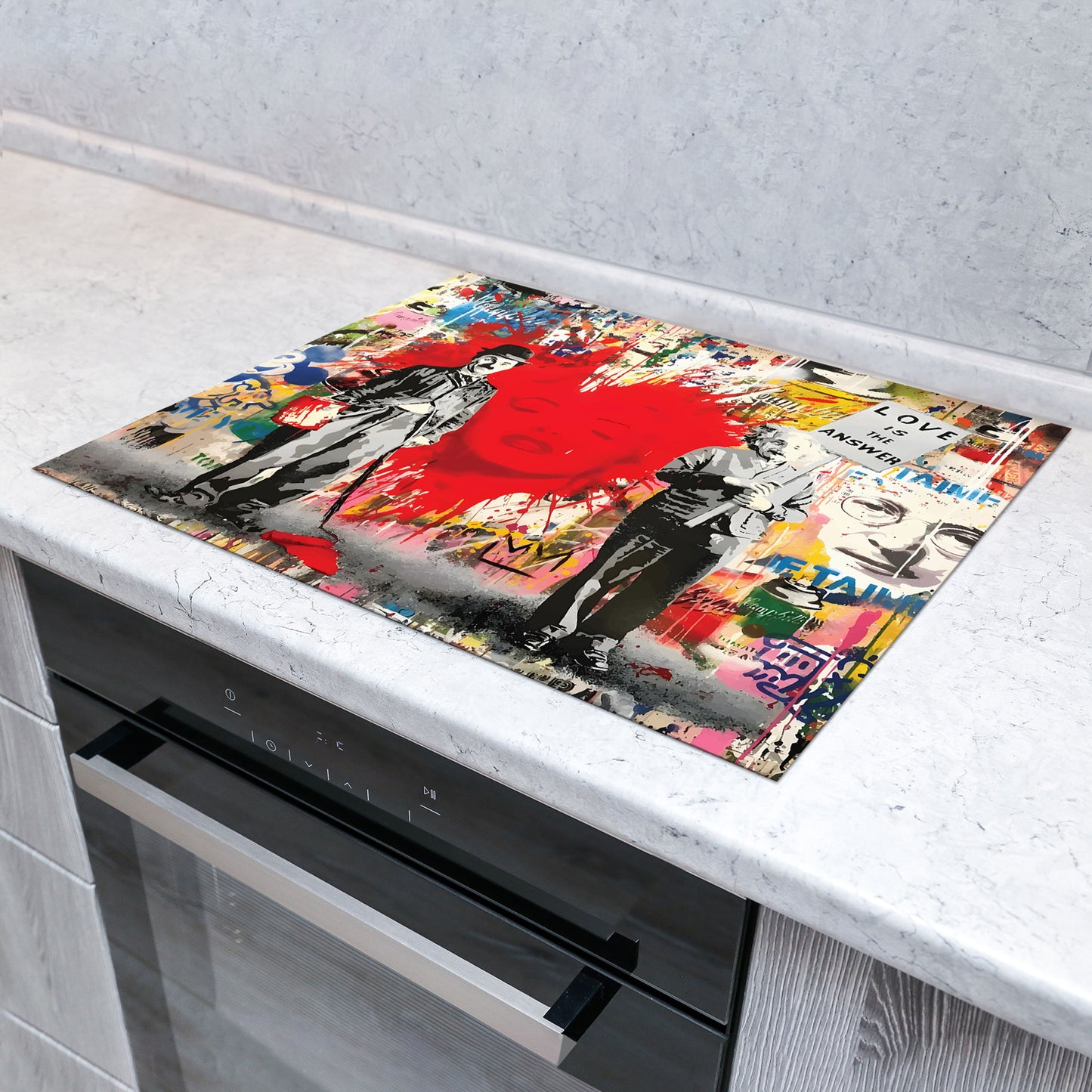 Pop Street Art Love Herdabdeckplatte Induktionsschutz für Ceranfeld & Küche Deko