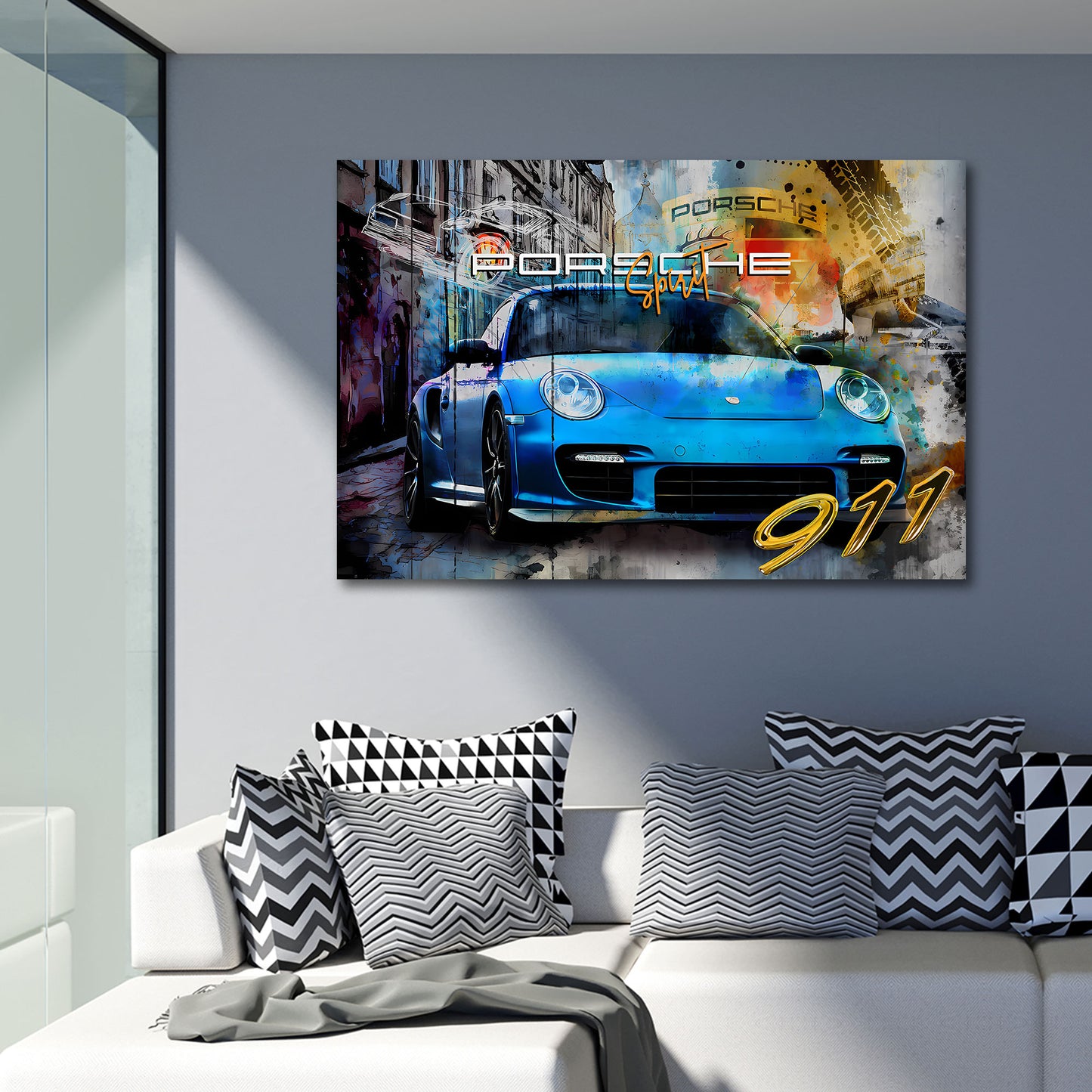 Porsche 911 blau Pop Art Sportwagen Wandbild