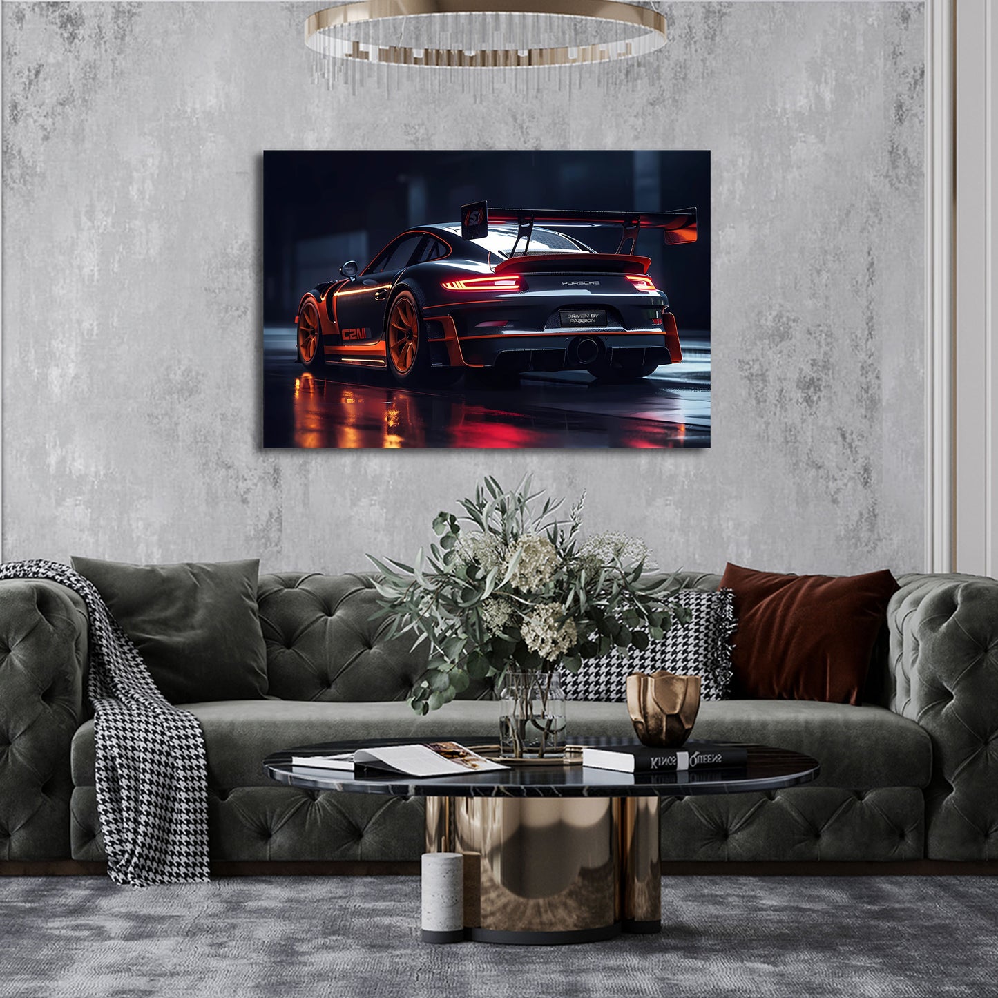 Porsche GT Sportwagen Nachtlicht Rennstil Wandbild
