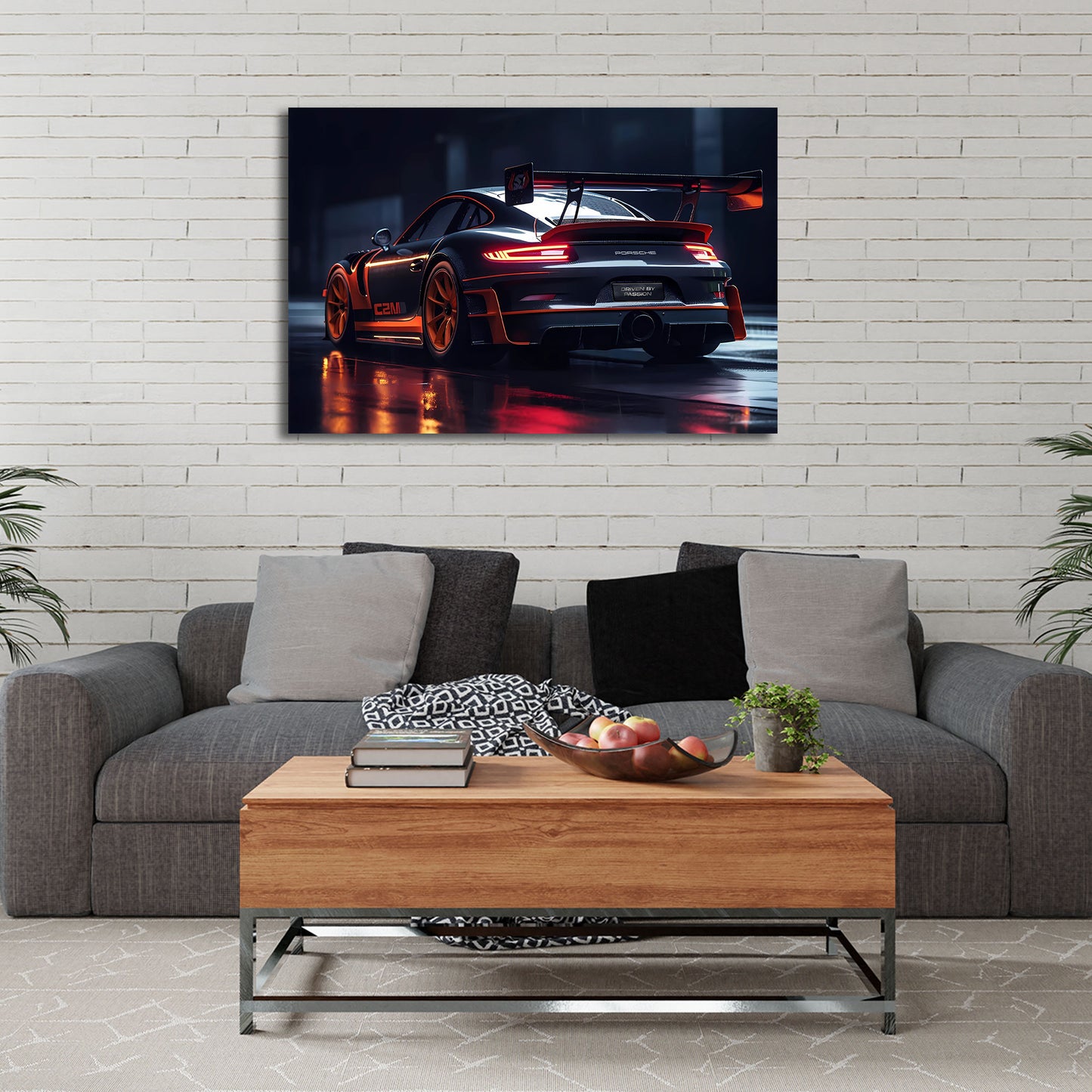 Porsche GT Sportwagen Nachtlicht Rennstil Wandbild