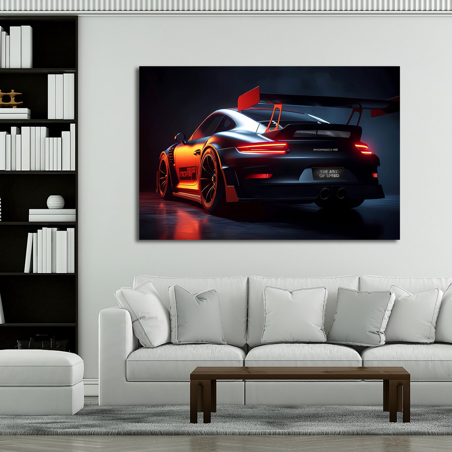 Porsche Sportwagen Heckansicht Nachtlicht Dynamik Wandbild