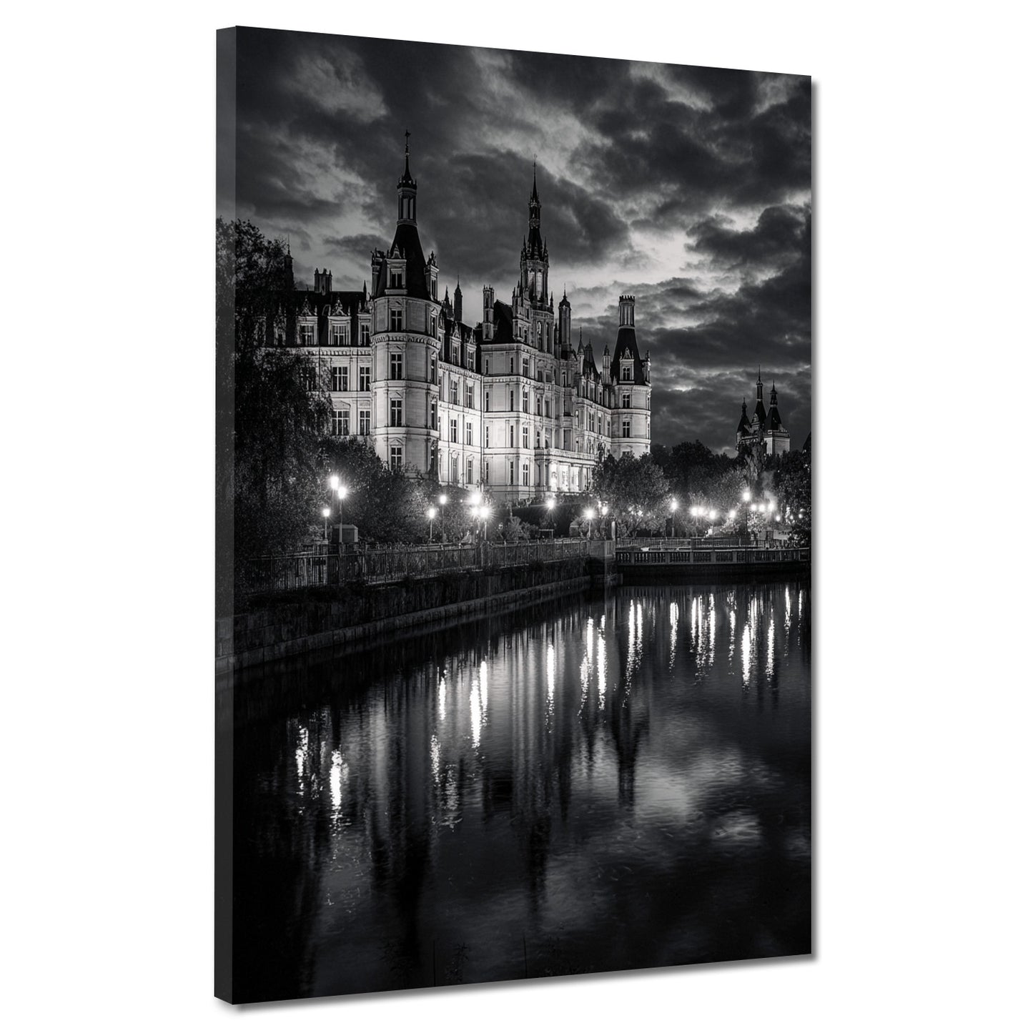 Promenade und Schlossblick Schwerin schwarz weiß Reflexion Wandbild