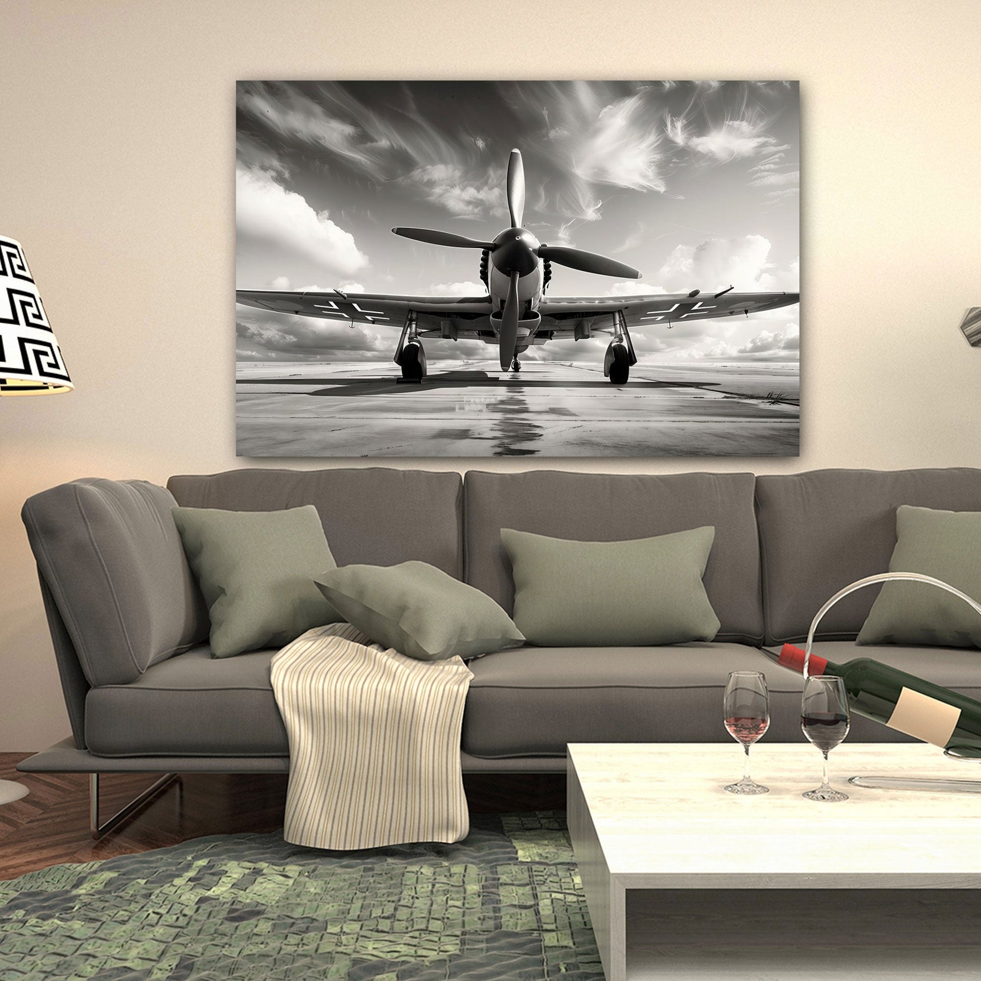 Propellerflugzeug dramatisch in Ölmalerei Wandbild