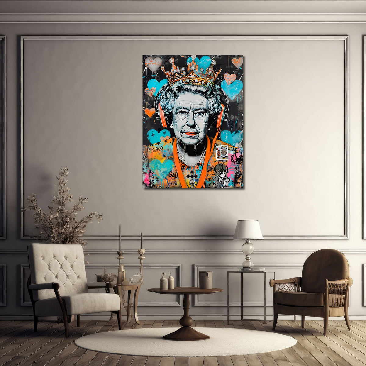 Pop Art Wandbild im Hochformat an einer Wohnraumwand