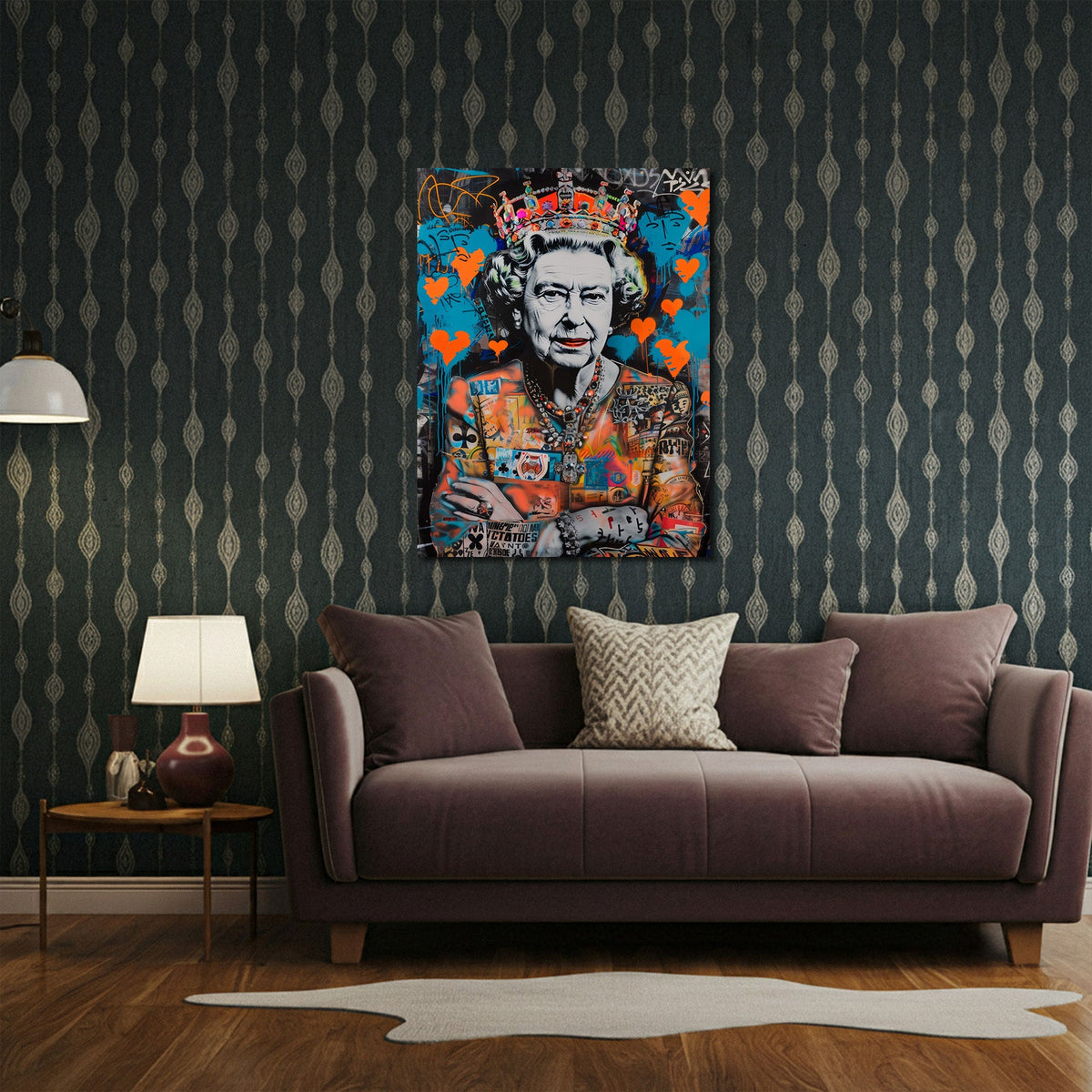 Pop Art Wandbild im Hochformat an einer Wohnraumwand