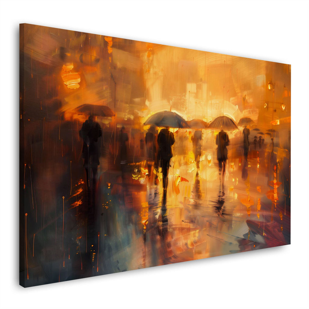 Regenschirme in goldenem Licht Wandbild im Querformat