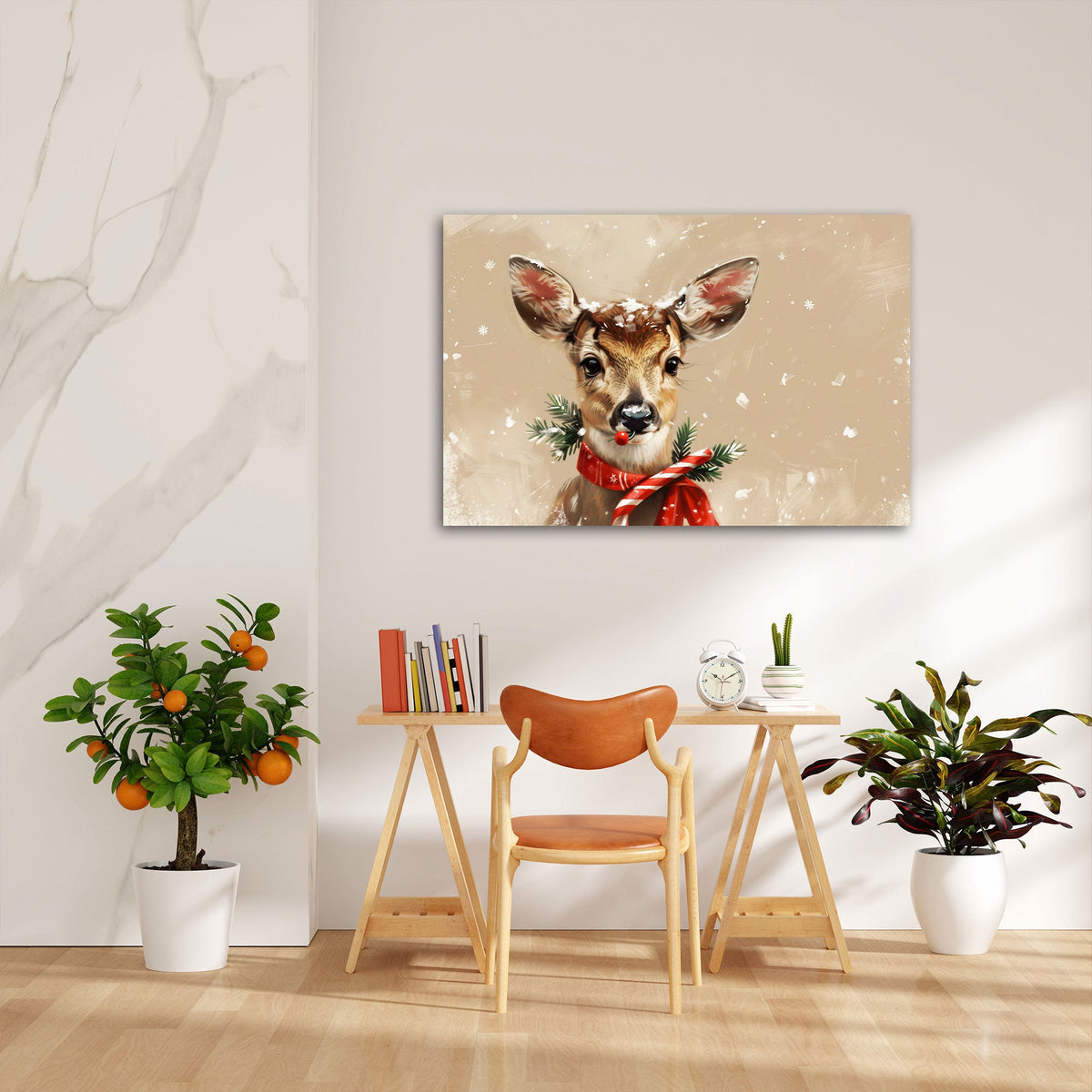 Winterliches Tier Wandbild über einem Sofa im Wohnraum