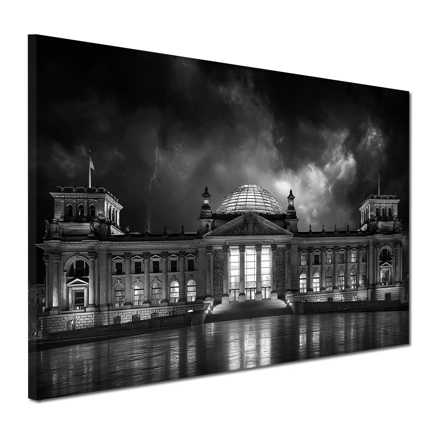 Reichstagsgebäude Berlin schwarz weiß Nachtaufnahme Wandbild