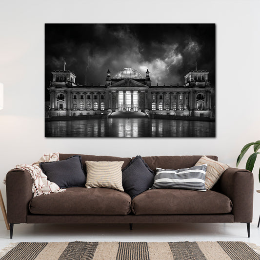 Reichstagsgebäude Berlin schwarz weiß Nachtaufnahme Wandbild
