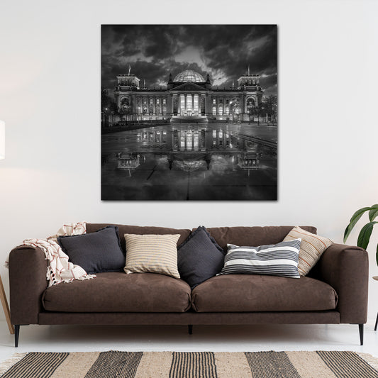 Reichstagsgebäude Berlin Schwarz Weiß Spiegelung Architektur Wandbild