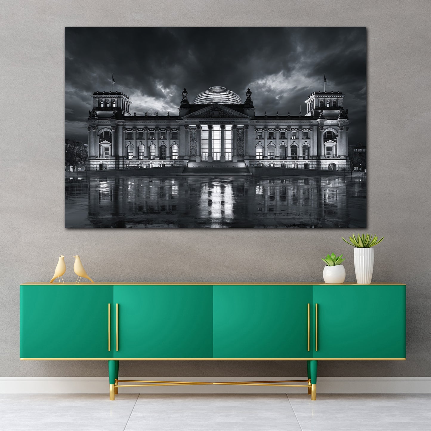 Reichstagsgebäude Berlin Spiegelung Nachthimmel Wandbild