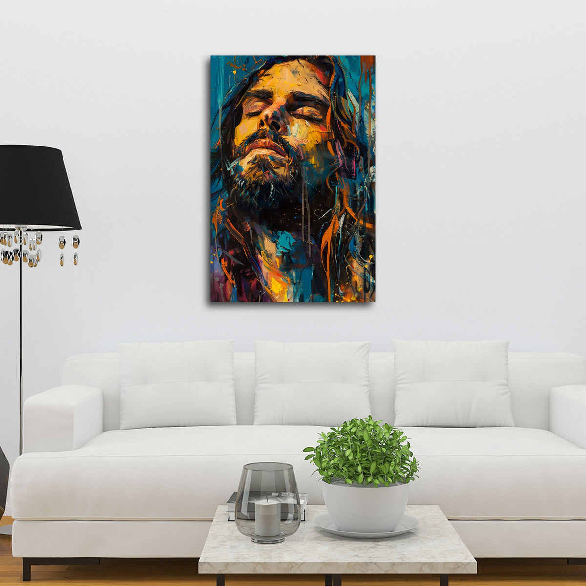 Musik Porträt Wandbild über einem Sofa im Wohnraum
