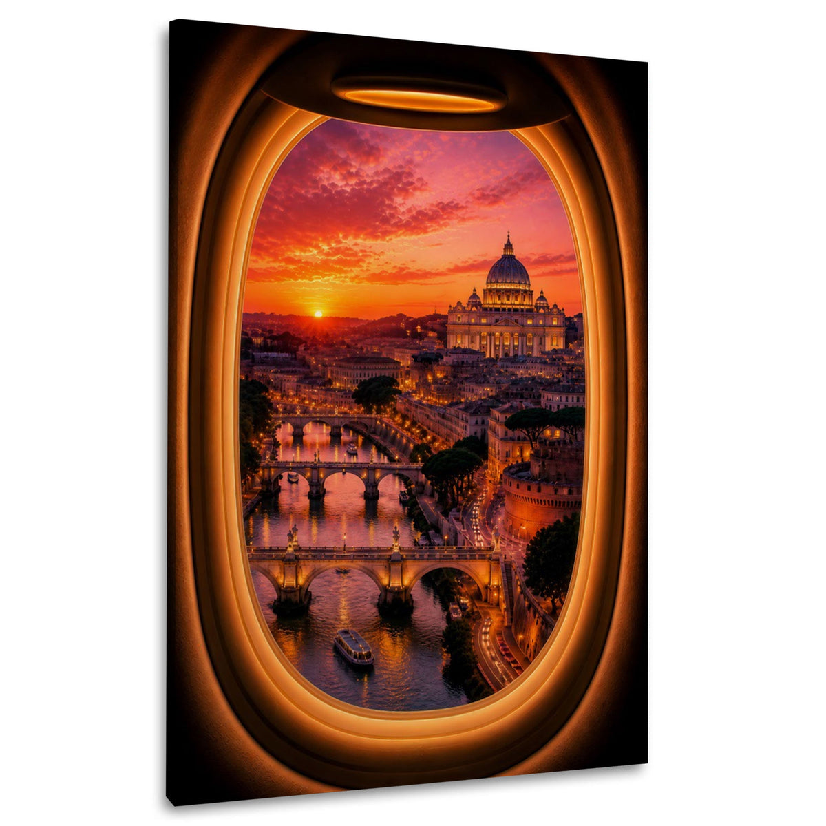 Rom mit Kuppel aus dem Flugzeugfenster Wandbild im Hochformat