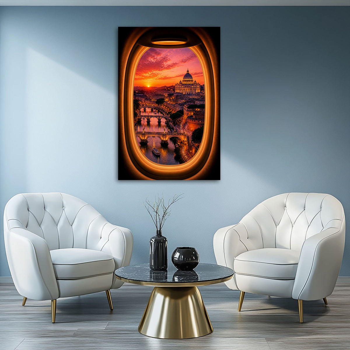 Städte Wandbild im Hochformat an einer Wohnraumwand