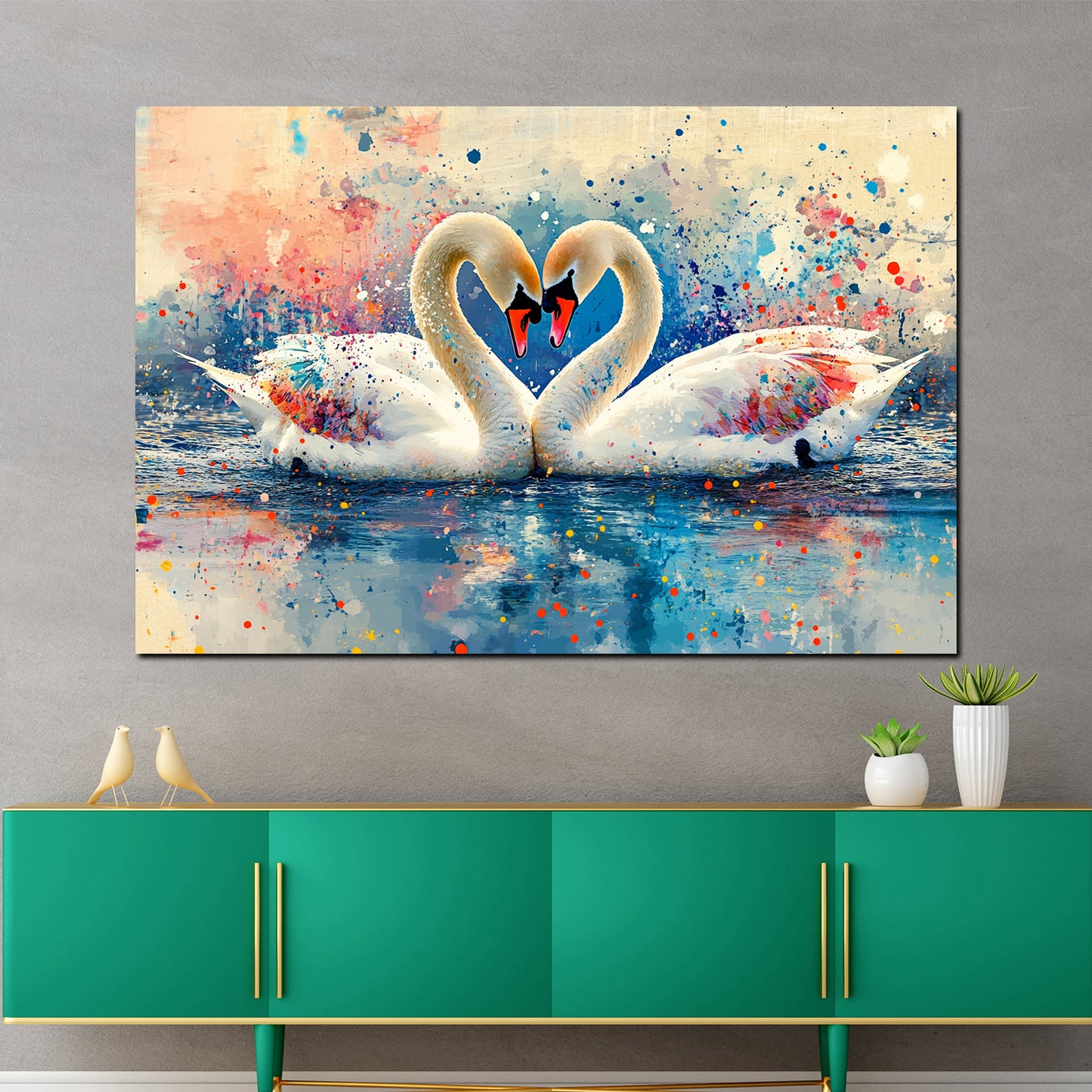 Romantische Schwäne im See Wandbild