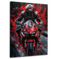 Rotes Motorrad mit Fahrer vor dunklem Hintergrund Wandbild