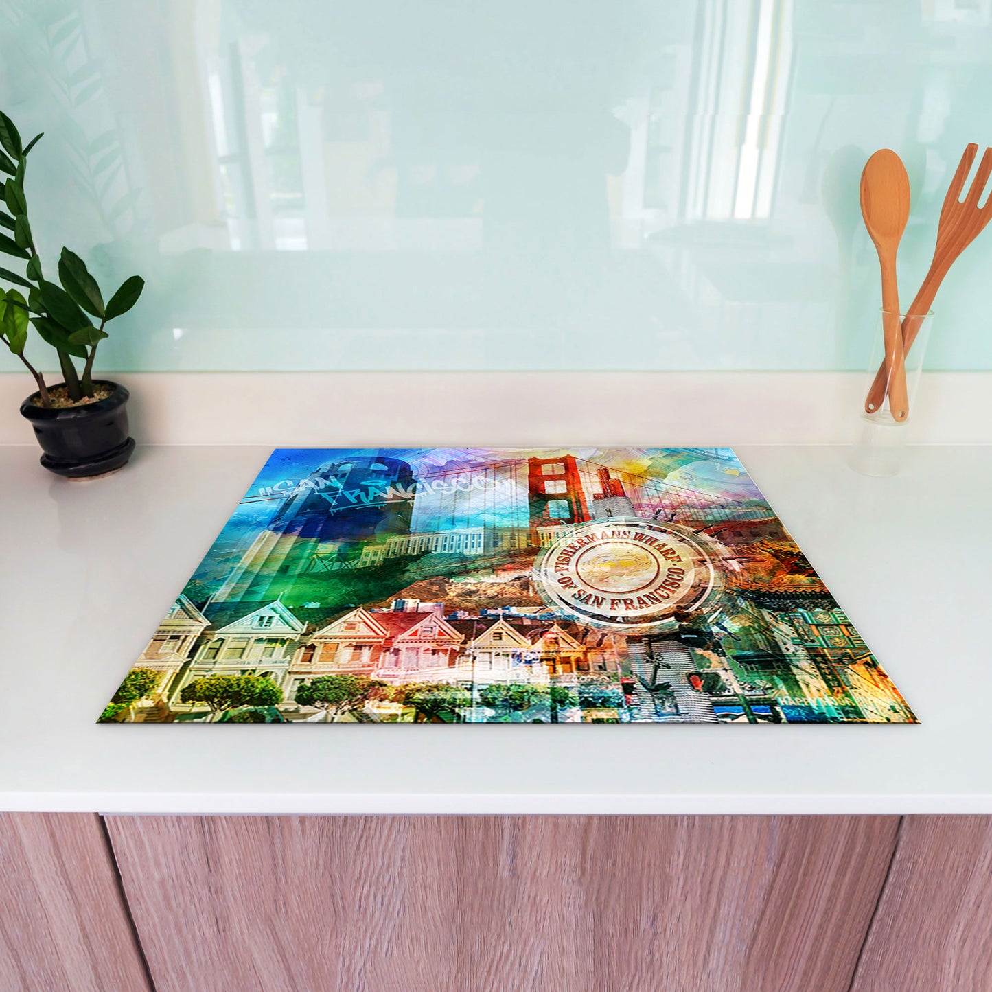 San Francisco Pop Art Herdabdeckplatte Induktionsschutz für Ceranfeld & Küche Deko