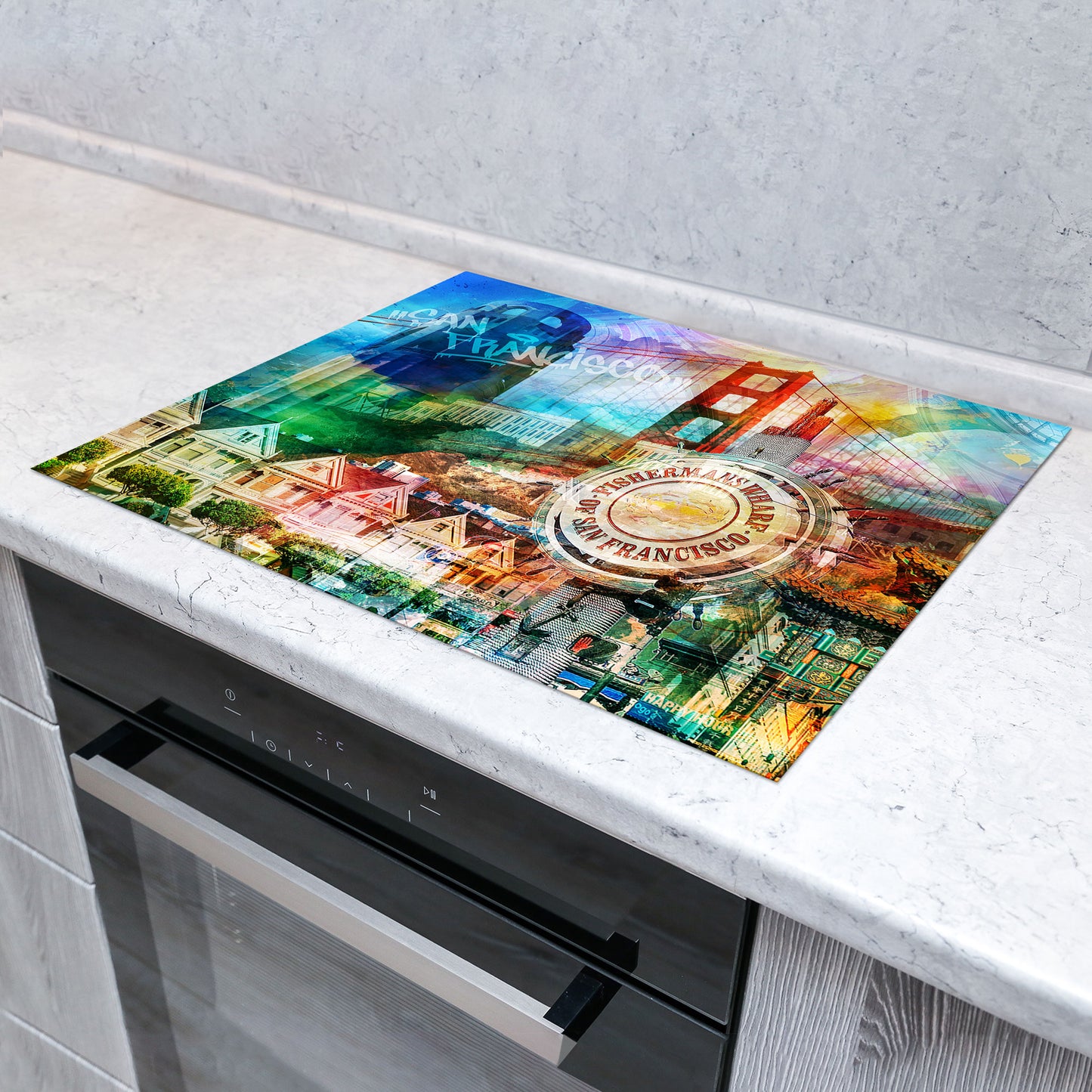 San Francisco Pop Art Herdabdeckplatte Induktionsschutz für Ceranfeld & Küche Deko