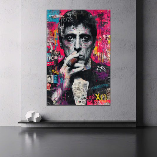 Scarface Pop Art Graffiti intensives Porträt Wandbild