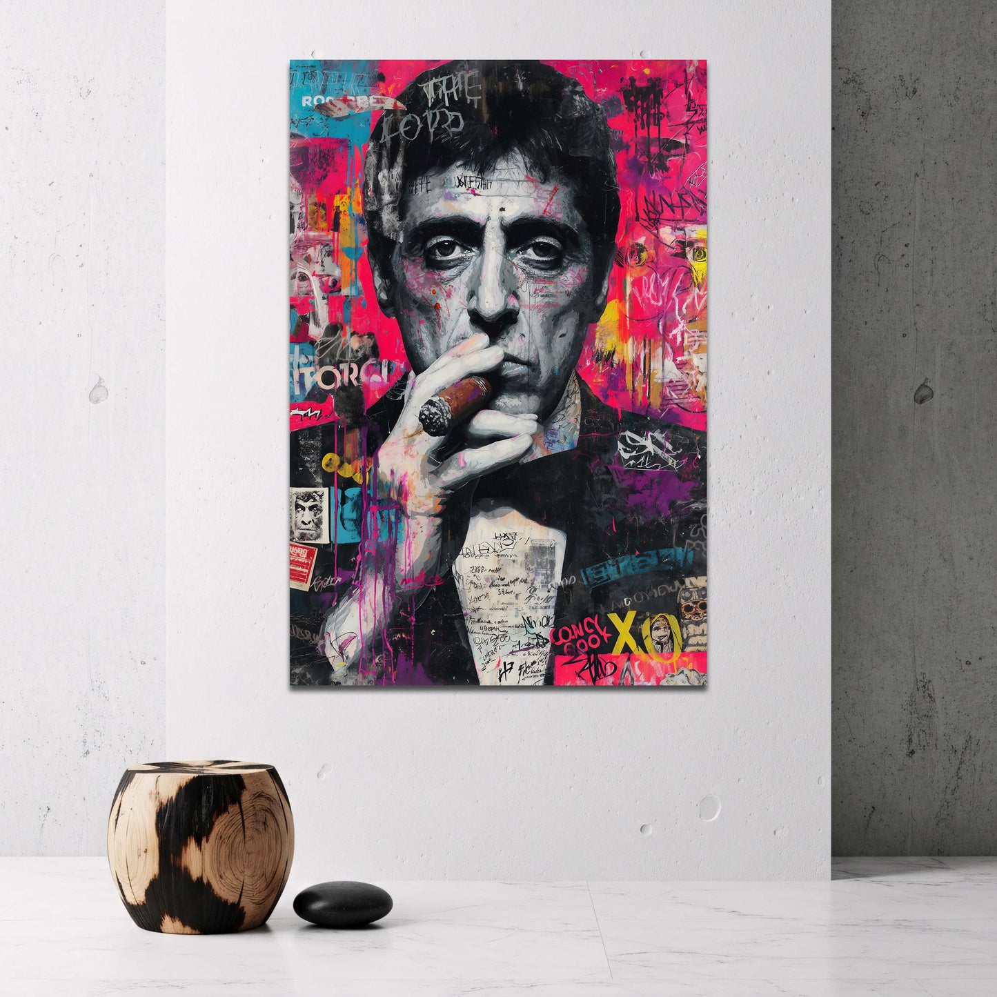 Scarface Pop Art Graffiti intensives Porträt Wandbild