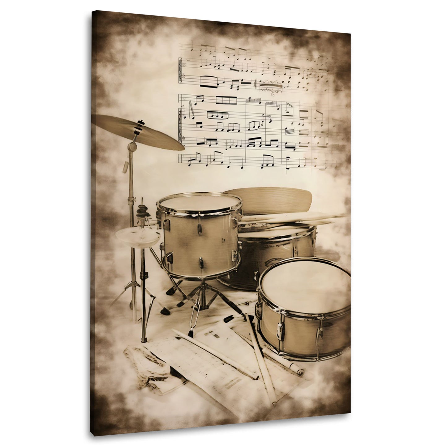 Schlagzeug Instrument Notenblätter Vintage Musik Wandbild