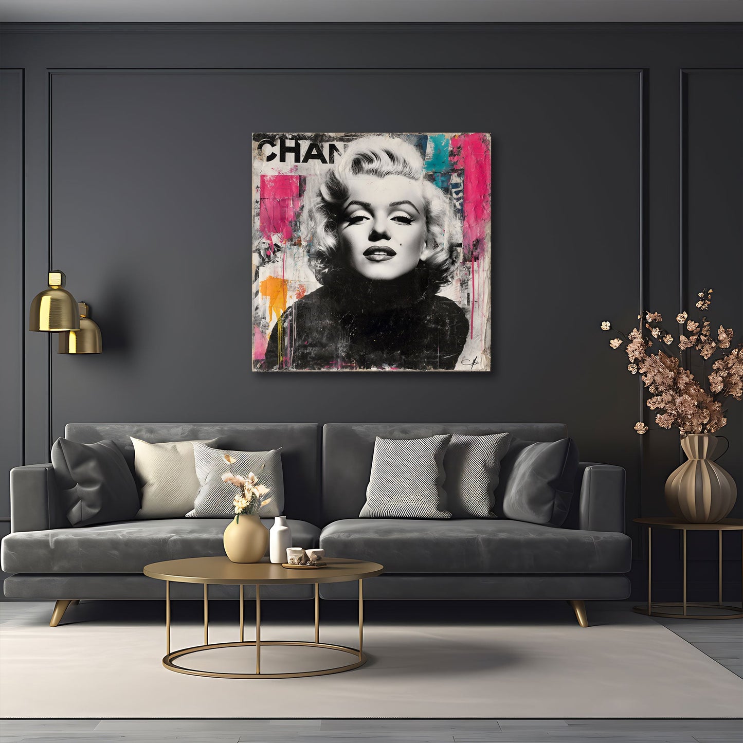 Schöne Marilyn in schwarz-weiß mit Farbakzenten Wandbild