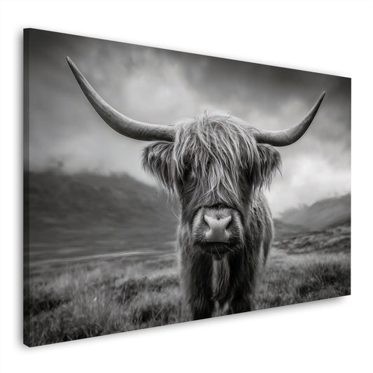 Schottisches Hochland Rind schwarz weiß Porträt Natur Wandbild