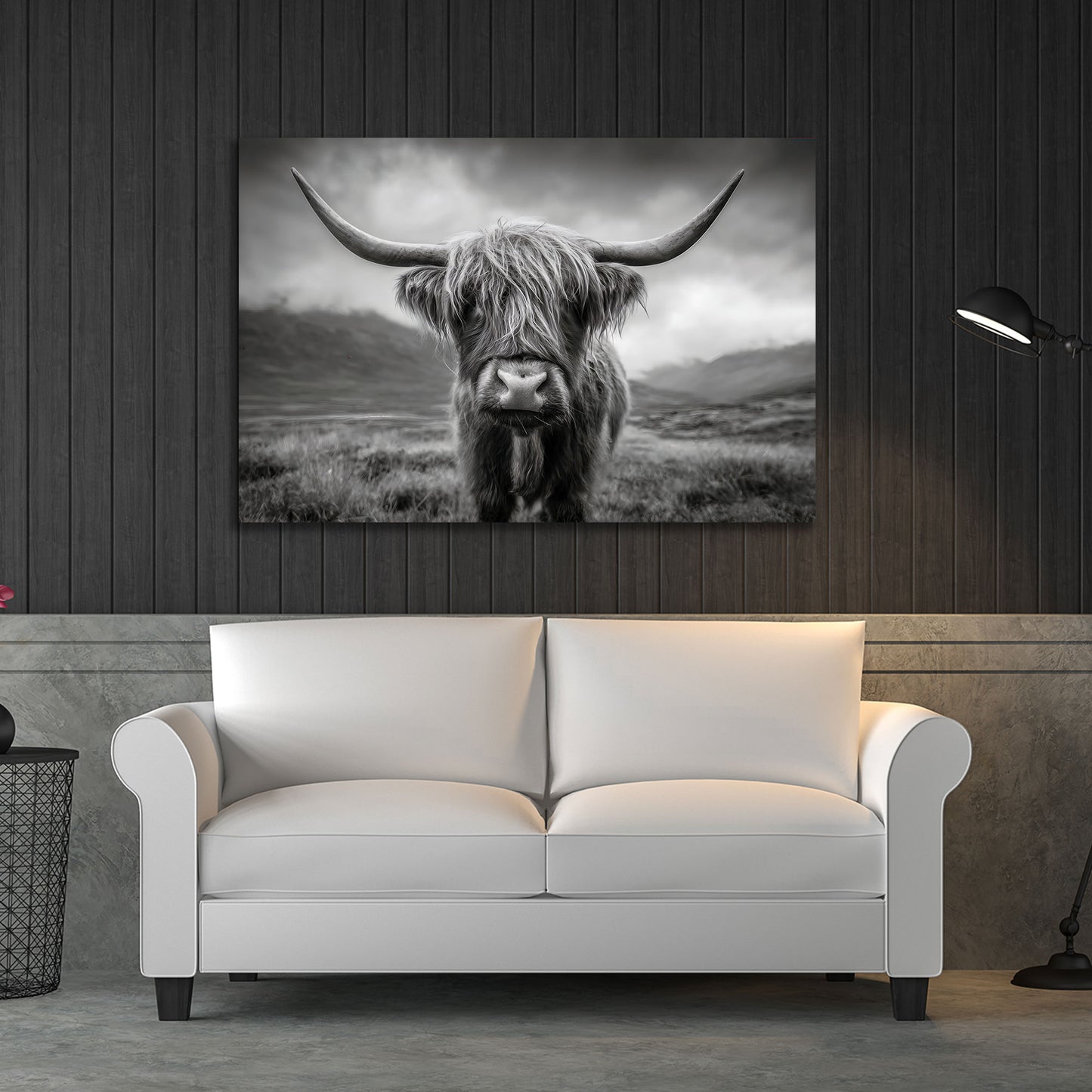 Schottisches Hochland Rind schwarz weiß Porträt Natur Wandbild