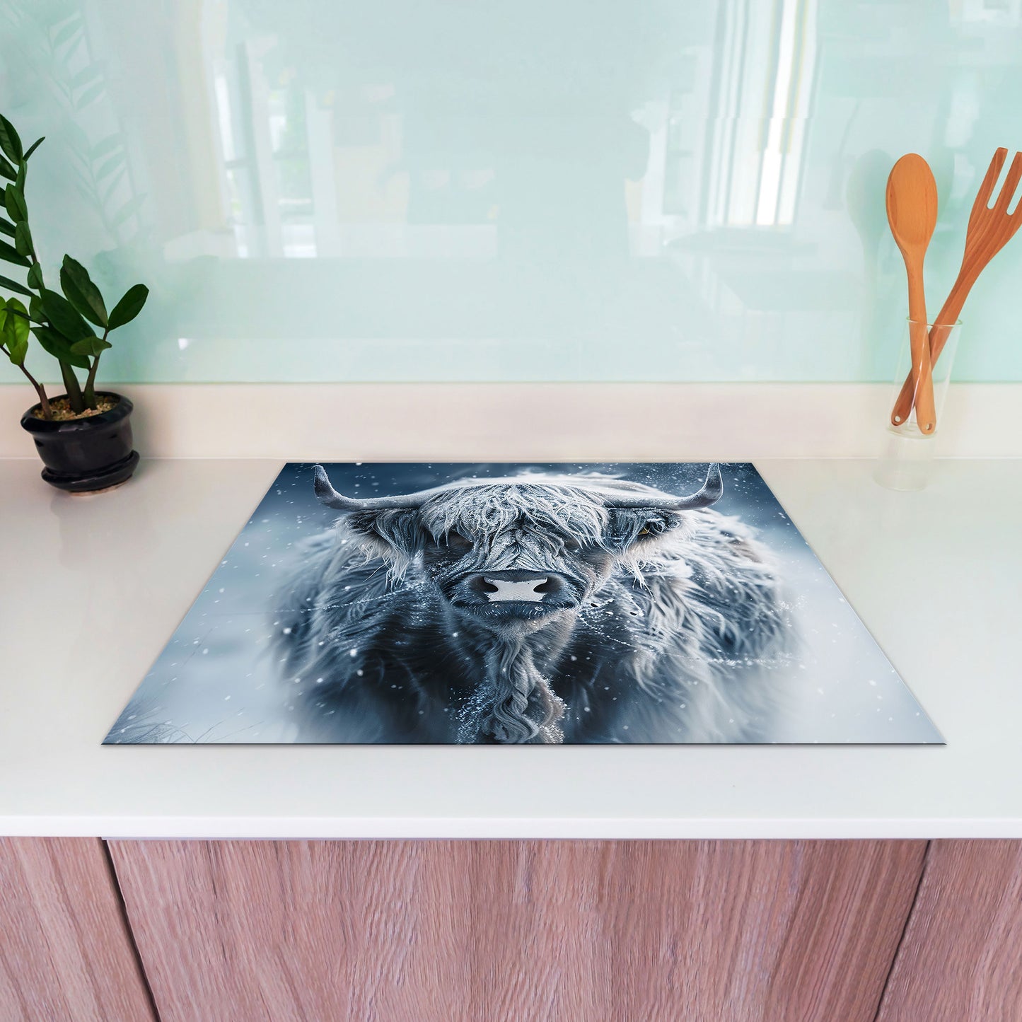 Schottisches Hochlandrind Kuh Herdabdeckplatte Induktionsschutz für Ceranfeld & Küche Deko