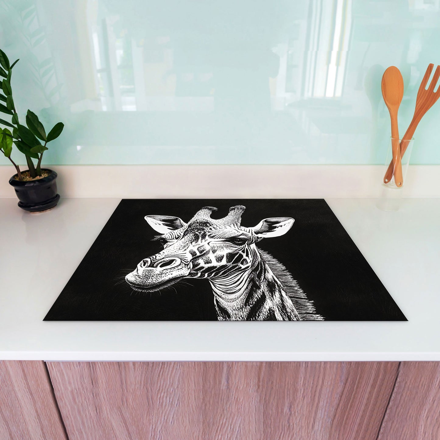 Schwarz Weiß Giraffe Herdabdeckplatte Induktionsschutz für Ceranfeld & Küche Deko